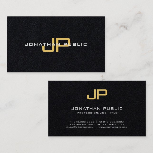 Elegant Monogram lyxpremie, svart och Guld Visitkort (Fram/baksida)