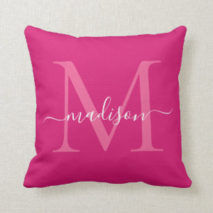Elegant Monogram Magenta Rosa Snyggt Girly-skript Kudde