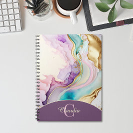Elegant Monogram Marble Liquid Bläck Anteckningsbok