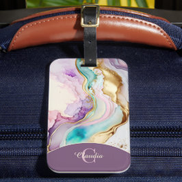 Elegant Monogram Marble Liquid Bläck Bagagebricka