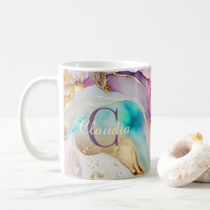 Elegant Monogram Marble Liquid Bläck Kaffemugg