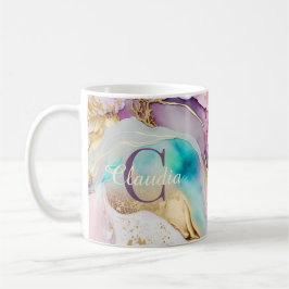Elegant Monogram Marble Liquid Bläck Kaffemugg