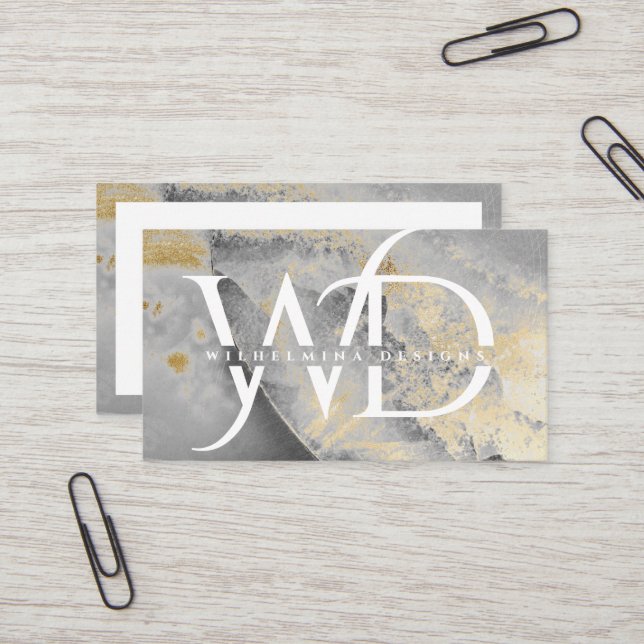 Elegant Monogram marble Modern Chic Designer Visitkort (Fram/Back In Situ)