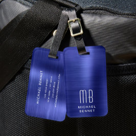 Elegant Monogram marin blå Bagagebricka
