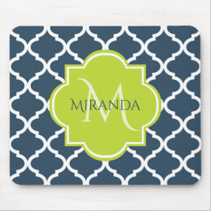 Elegant Monogram marin Grönt Quatrefoil och Namn Musmatta