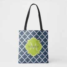 Elegant Monogram marin Grönt Quatrefoil och Namn