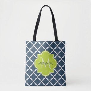 Elegant Monogram marin Grönt Quatrefoil och Namn Tygkasse
