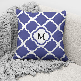 Elegant Monogram Marinblått Mönster Kudde