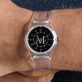 elegant monogram marskalkar svart och vitt armbandsur