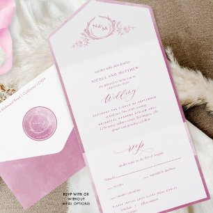 Elegant Monogram Mauve och Rosa Watercolor Bröllop