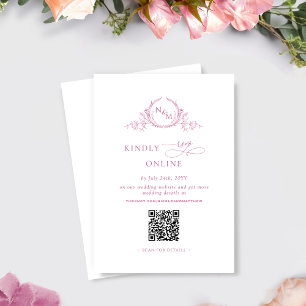 Elegant Monogram Mauve Rosa QR-Bröllop OSA Tilläggskort