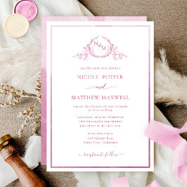 Elegant Monogram Mauve Rosa Watercolor Bröllop Inbjudningar