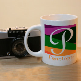 Elegant Monogram med geometrisk design Två-Tonad Mugg