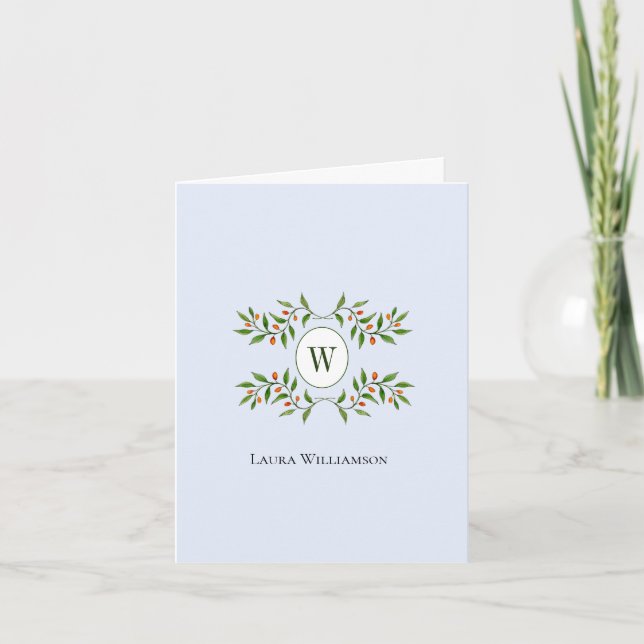 Elegant monogram med grönska  tack kort (Framsida)