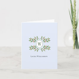 Elegant monogram med grönska tack kort