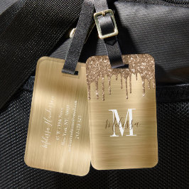 Elegant monogram med guldglitterdropp bagagebricka