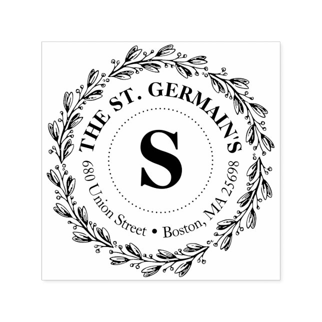 Elegant Monogram med Namn och Adress Självfärgande Stämpel (Design)