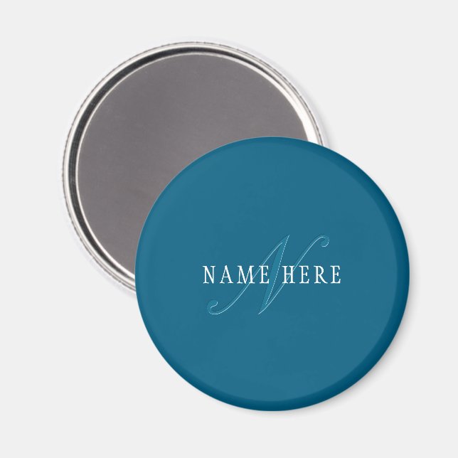 Elegant monogram med utseende | Oceanblå Magnet (Front/Back)
