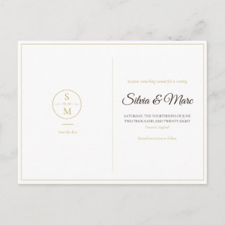 Elegant Monogram Minimal Bröllop Spara Datum Meddelande Vykort