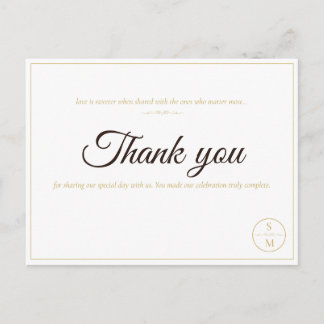 Elegant Monogram Minimal Bröllop Tackkort Vykort