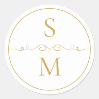 Elegant Monogram Minimal Bröllops Kuvert Sigill Runt Klistermärke