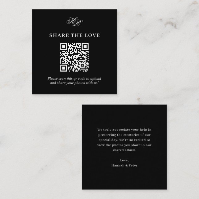 Elegant Monogram Minimal QR-kod  Kärlek Tilläggskort (Fram/baksida)