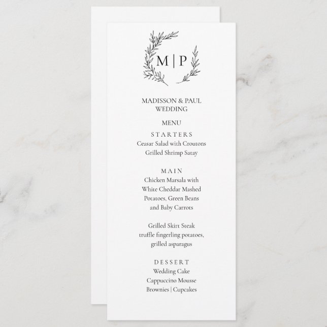 Elegant Monogram Minimalist modern Menu  Meny (Fram/baksida)