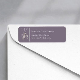 Elegant monogram minimalist mörklila RSVP Returadress Etikett