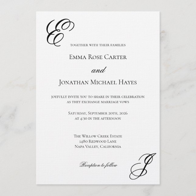 Elegant Monogram Minimalist Wedding Inbjudningar (Framsida)