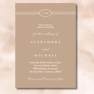 Elegant Monogram Minimalistisk Cream Taupe Bröllop Inbjudningar