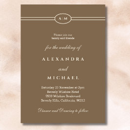 Elegant Monogram Minimalistisk Cream Taupe Bröllop Inbjudningar