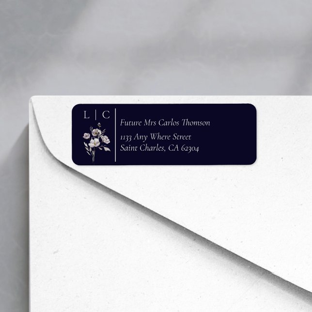 Elegant monogram minimalistisk mörk OSA adress Returadress Etikett (Skapare uppladdad)