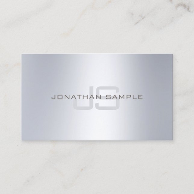 Elegant Monogram Minimalistisk Silver-stilfull Lux Visitkort (Framsida)