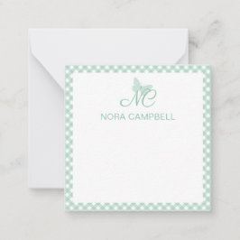 Elegant Monogram Mint Grönt Gingham Personlig Anteckningskort