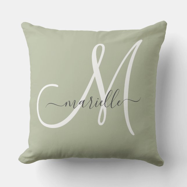 Elegant Monogram Mjukgrön Kuddthrow Kudde (Framsida)