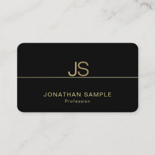 Elegant Monogram Modern Black and Guld Elite Visitkort