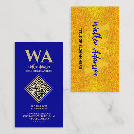 Elegant Monogram | Modern Blue & Faux Guld Visitkort