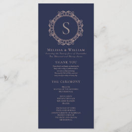 Elegant Monogram Modern Classic Navy  Bröllop Program