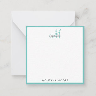 Elegant Monogram Modern Endern Girly Teal Anteckningskort