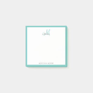 Elegant Monogram Modern Endern Girly Teal Post-it Block
