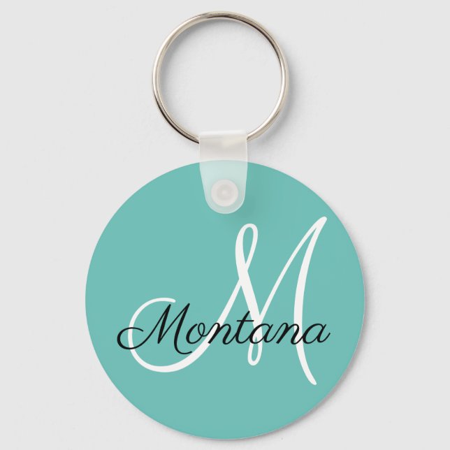 Elegant Monogram Modern Grönt Blue White Nyckelring (Framsida)