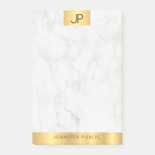 Elegant Monogram Modern Guld och Marble Plain Post-it Block (Framsida)