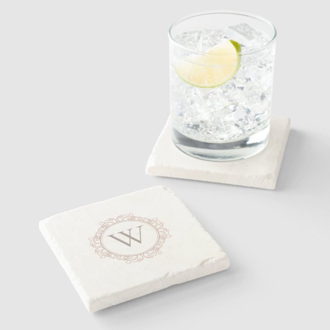 Elegant Monogram Modern Klassisk Koppar Rödfärgad Stenunderlägg (Sidan)