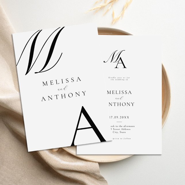 Elegant Monogram Modern Minimalist Bröllop Inbjudningar (Skapare uppladdad)