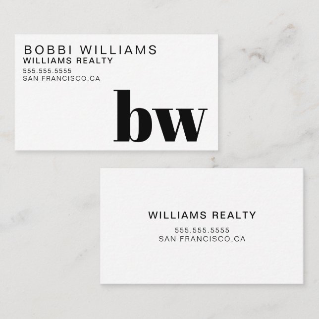 Elegant Monogram Modern Minimalist Visitkort (Fram/baksida)