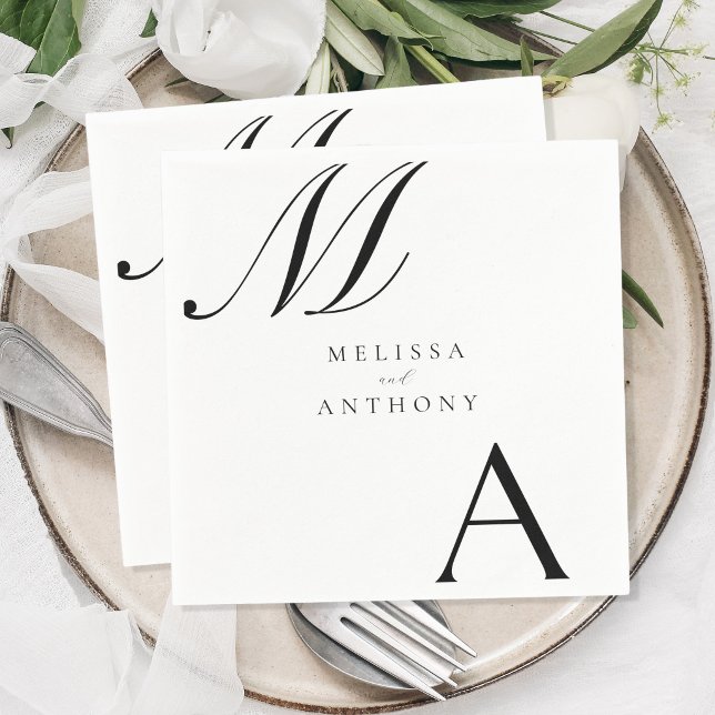 Elegant Monogram Modern Minimalistisk Bröllop Pappersservett (Skapare uppladdad)