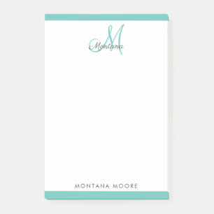 Elegant Monogram Modern Simple Girly Teal Post-it  Block