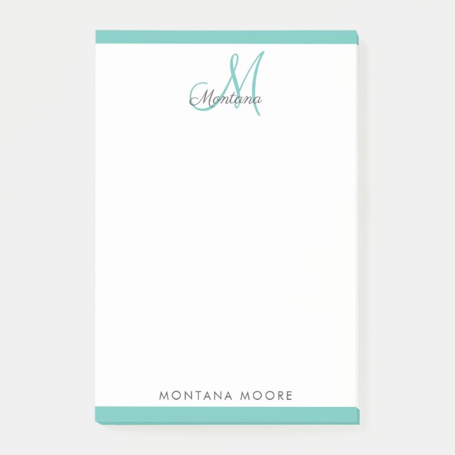 Elegant Monogram Modern Simple Girly Teal Post-it  Block (Framsida)