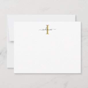 Elegant Monogram Modern Skrift Guld Grå Anteckningskort