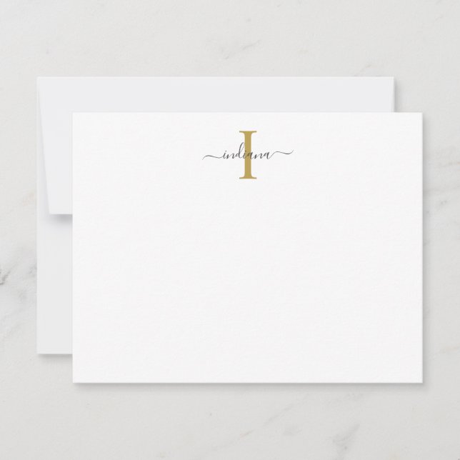 Elegant Monogram Modern Skrift Guld Grå Anteckningskort (Framsida)